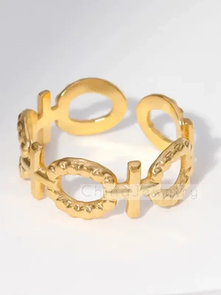 Кольцо стальное с напылением золотом женский знак J10171(CJJ)