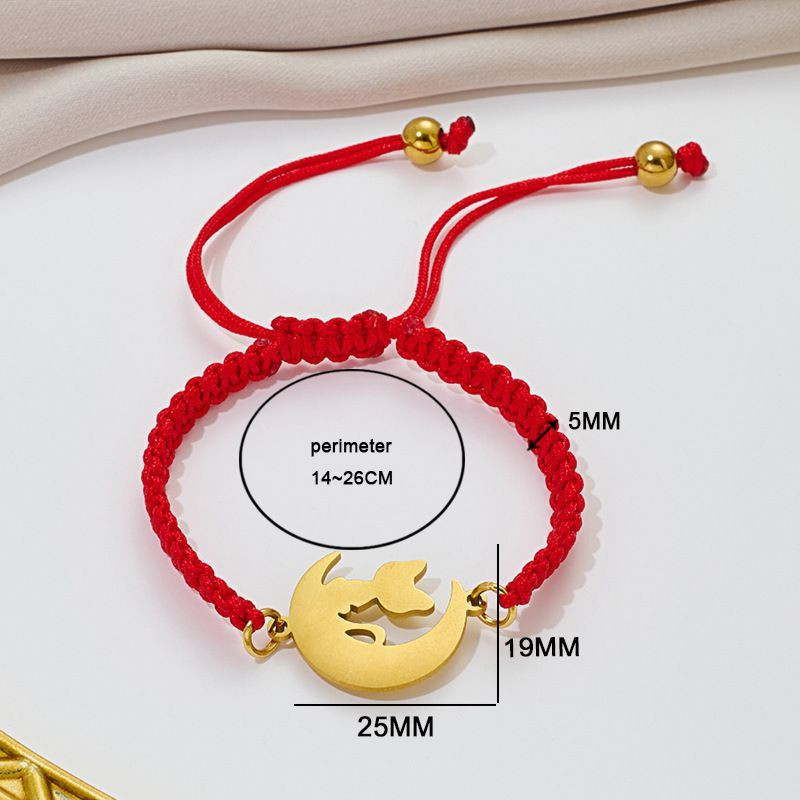 Браслет плетеная нить с золотистым месяцем и звездой CJQ92944