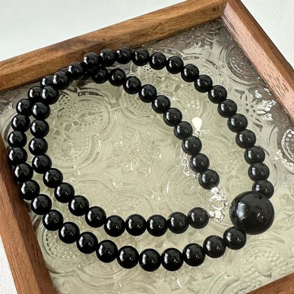 Лаконичный черный чокер из крупных гладких бусин J10747CJJ Лаконичный черный чокер из крупных гладких бусин J10747CJJ