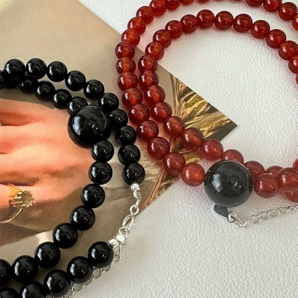 Лаконичный черный чокер из крупных гладких бусин J10747CJJ Лаконичный черный чокер из крупных гладких бусин J10747CJJ