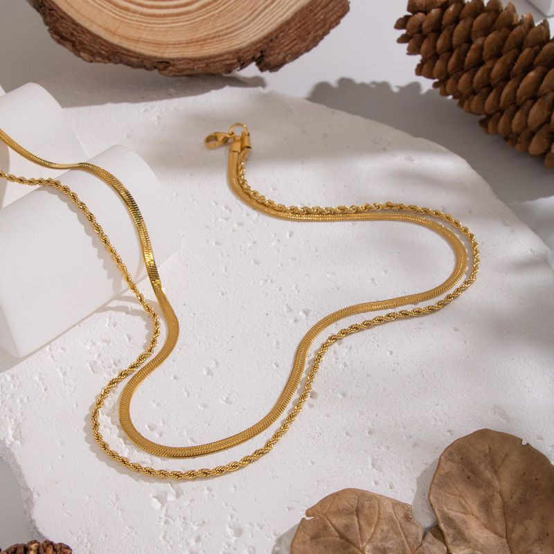 Двойная золотистая цепь плоского плетения «Снейк» CJR59833