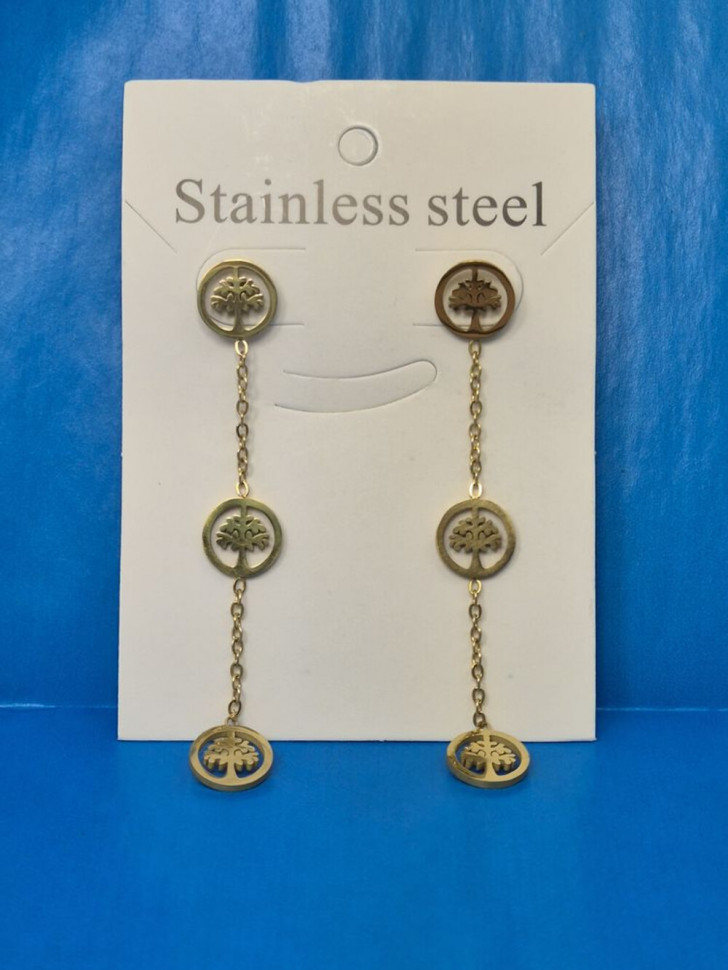 Серьги гвоздики древо жизни из стали с напылением золотом J11534CJJ Серьги гвоздики древо жизни из стали с напылением золотом J11534CJJ