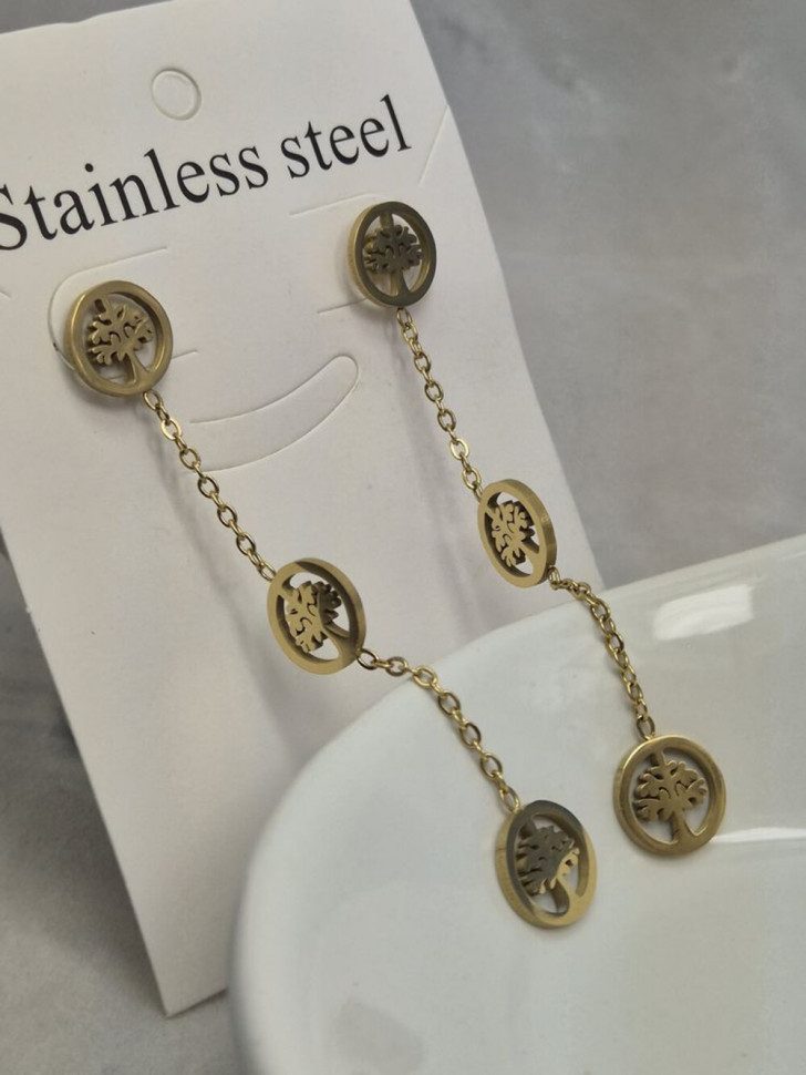 Серьги гвоздики древо жизни из стали с напылением золотом J11534CJJ Серьги гвоздики древо жизни из стали с напылением золотом J11534CJJ