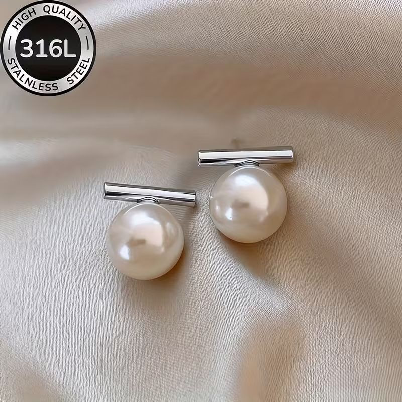 Золотые серьги из стали с жемчугом CJZ47811