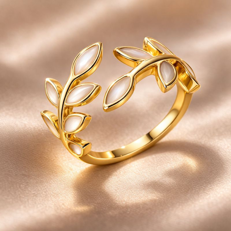 Разомкнутое кольцо с перламутровыми листьями 1J12296CJJ Разомкнутое кольцо с перламутровыми листьями 1J12296CJJ