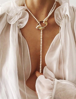 Жемчужное Колье-галстук с акцентным кольцом P33508 Жемчужное Колье-галстук с акцентным кольцом P33508