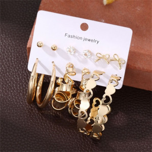 Золотистый сет серег с бантами сердцами и ажурными кольцами M85861