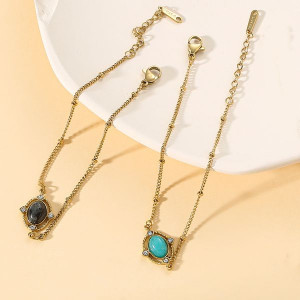 Браслет цепочка с квадратной вставкой под бирюзу CJL46940