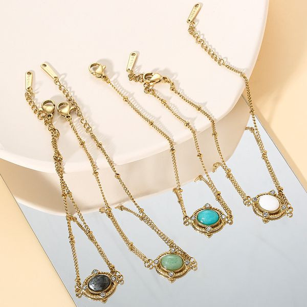 Браслет цепочка с квадратной вставкой под бирюзу CJL46940