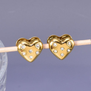Золотистые серьги-пусеты Сердца с кристаллами CJH14887 Золотистые серьги-пусеты Сердца с кристаллами CJH14887