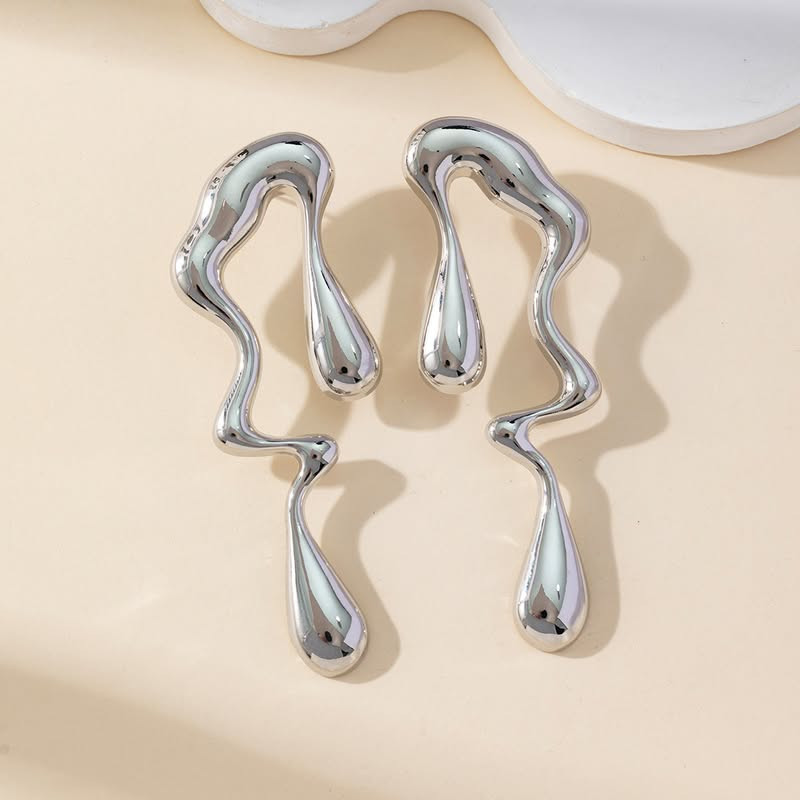 Длинные абстрактные серьги «Жидкое серебро» 1J11745CJJ