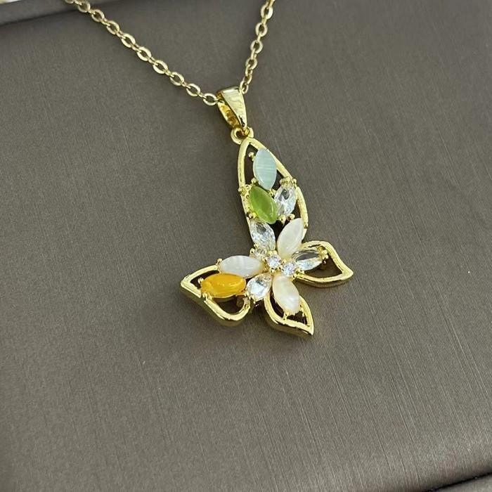 Колье с подвеской в форме бабочки с цветной эмалью J10842CJJ Колье с подвеской в форме бабочки с цветной эмалью J10842CJJ