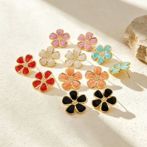 Серьги с цветком из эмали из нержавеющей стали CJX76775