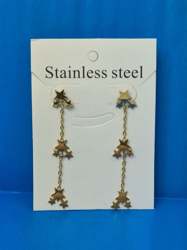 Серьги гвоздики звезды из стали с напылением золотом J11535CJJ