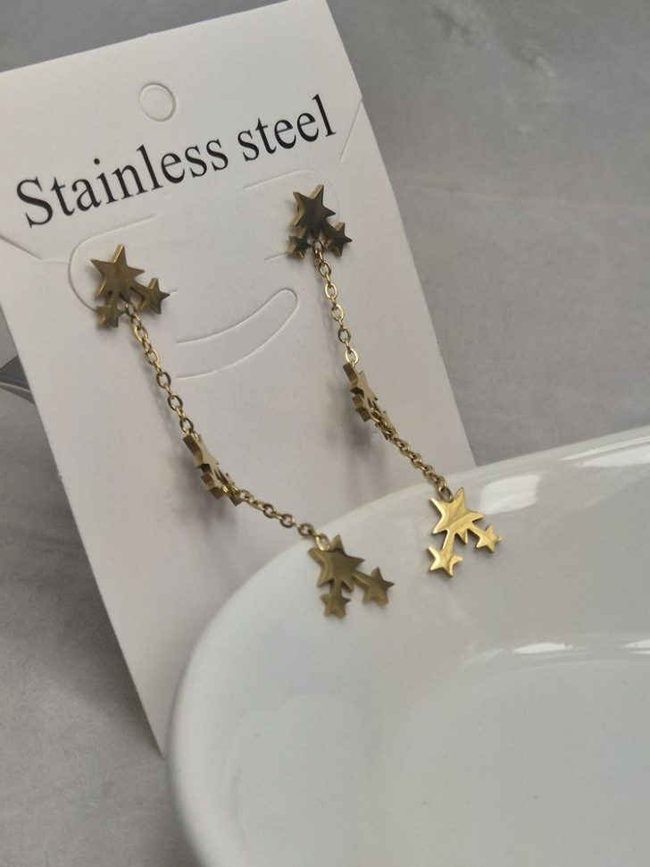 Серьги гвоздики звезды из стали с напылением золотом J11535CJJ