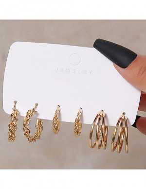 Набор золотистых серег конго с фактурным плетением и витыми кольцами Z59772 Набор золотистых серег конго с фактурным плетением и витыми кольцами Z59772