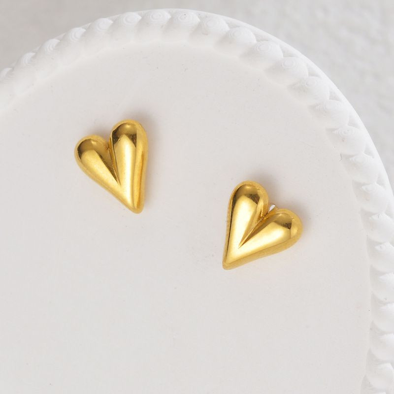 Серьги-пусеты Сердца объемные вытянутые глянцевые CJL35142