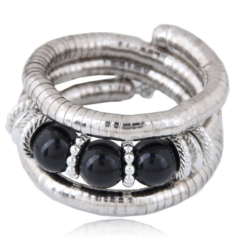 Браслет жесткий спираль с темными бусинами A54447MSK