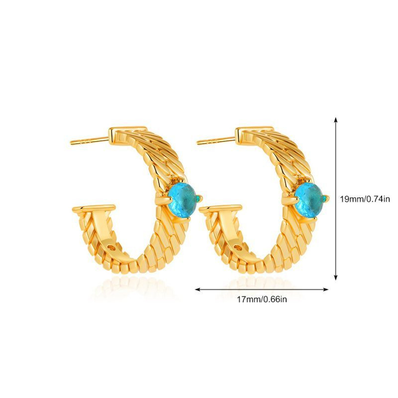 Фактурные серьги-кольца с голубым камнем CJL16497