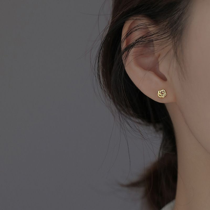 Серьги-гвоздики роза медь напыление золотом 1J12410CJJ