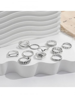 Комплект массивных серебристых колец с плетением и цепями L81127