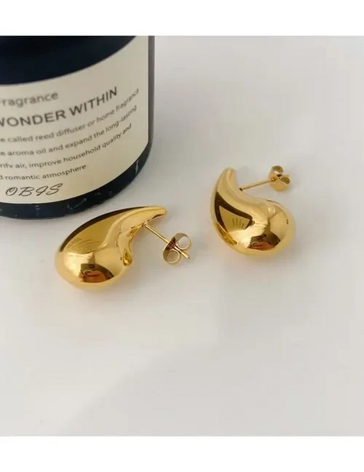 Золотистые серьги пусеты из латуни в форме крупных капель 1J10051CJJ Золотистые серьги пусеты из латуни в форме крупных капель 1J10051CJJ