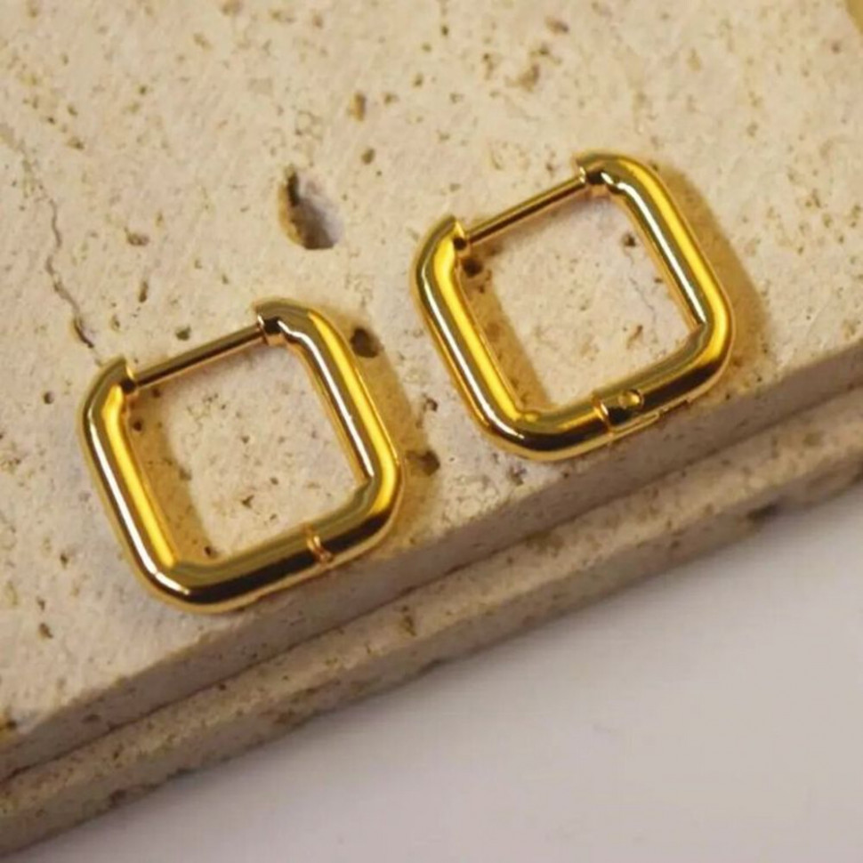 Стальные серьги-конго с напылением золотом скруглённый квадрат J10268CJJ Стальные серьги-конго с напылением золотом скруглённый квадрат J10268CJJ