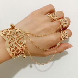 Браслет слейв золотое кружево с каскадом цепей