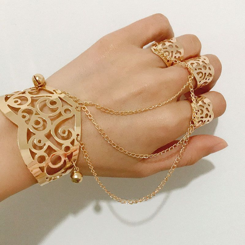 Браслет слейв золотое кружево с каскадом цепей