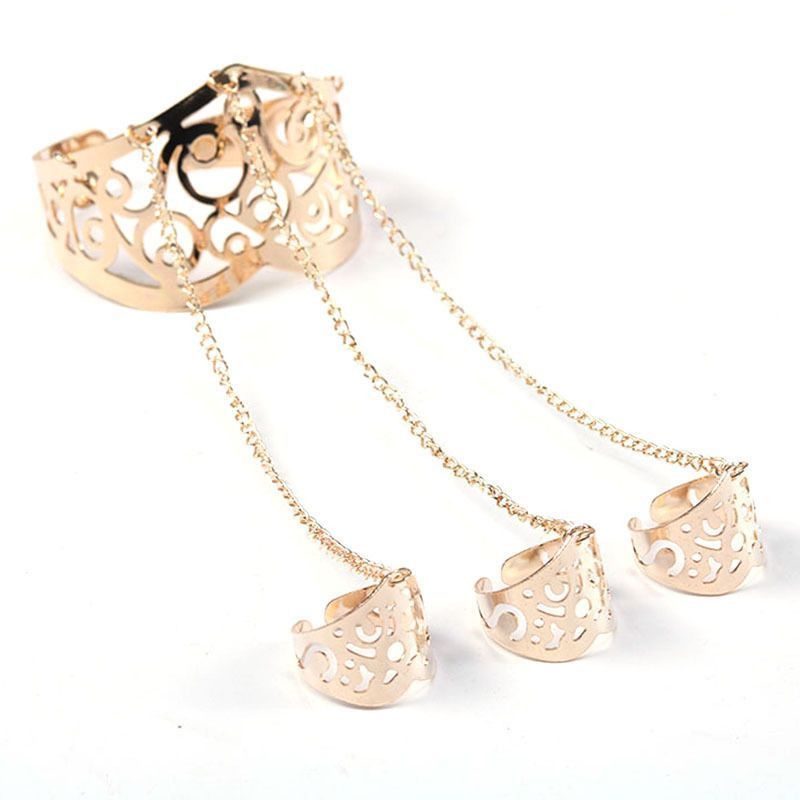 Браслет слейв золотое кружево с каскадом цепей