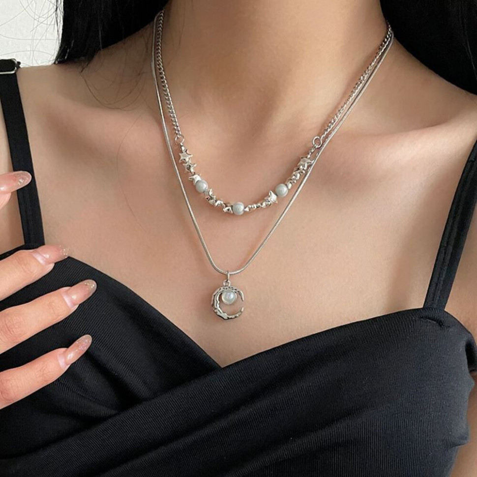 Двойное колье с каплевидной подвеской и жемчугом CJH67773