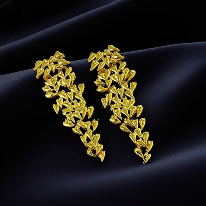 Длинные золотистые серьги «Лиственный каскад» 1J11746CJJ Длинные золотистые серьги «Лиственный каскад» 1J11746CJJ