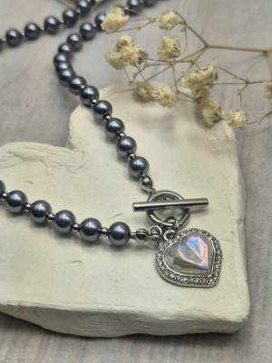 Бусы из темного жемчуга с замком-тоглом и подвеской-сердцем J10749CJJ Бусы из темного жемчуга с замком-тоглом и подвеской-сердцем J10749CJJ