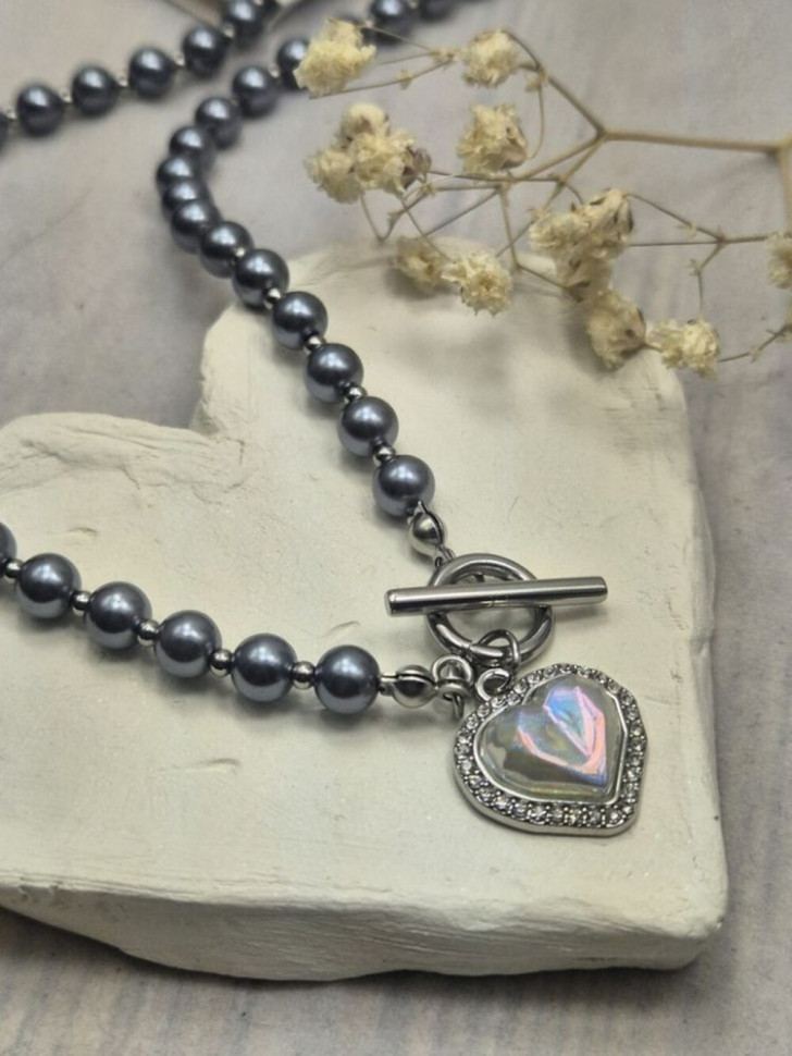 Бусы из темного жемчуга с замком-тоглом и подвеской-сердцем J10749CJJ Бусы из темного жемчуга с замком-тоглом и подвеской-сердцем J10749CJJ