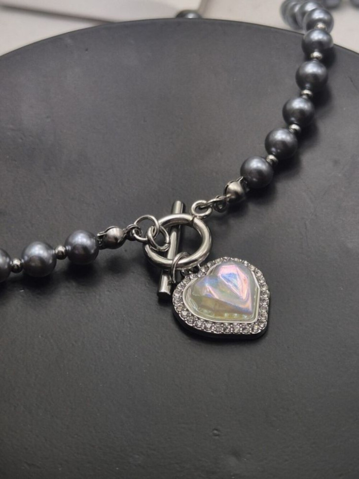 Бусы из темного жемчуга с замком-тоглом и подвеской-сердцем J10749CJJ Бусы из темного жемчуга с замком-тоглом и подвеской-сердцем J10749CJJ