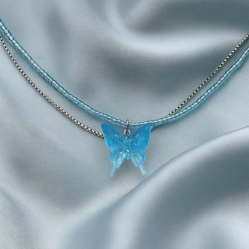 Яркое колье из бисера с крупной голубой бабочкой J11436CJJ Яркое колье из бисера с крупной голубой бабочкой J11436CJJ