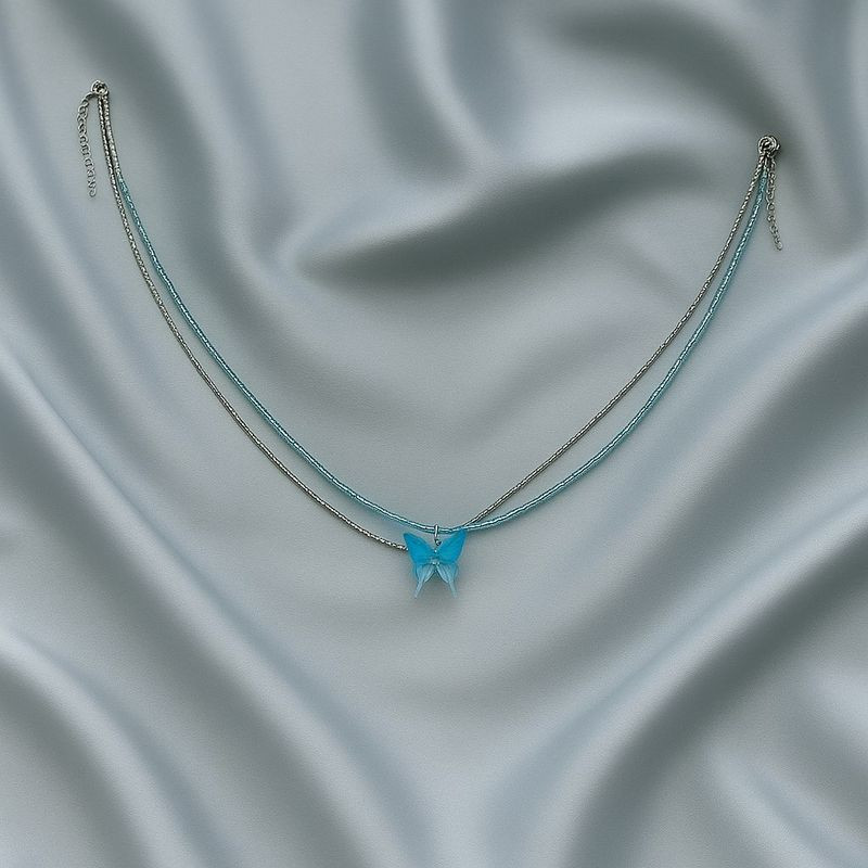 Яркое колье из бисера с крупной голубой бабочкой J11436CJJ Яркое колье из бисера с крупной голубой бабочкой J11436CJJ