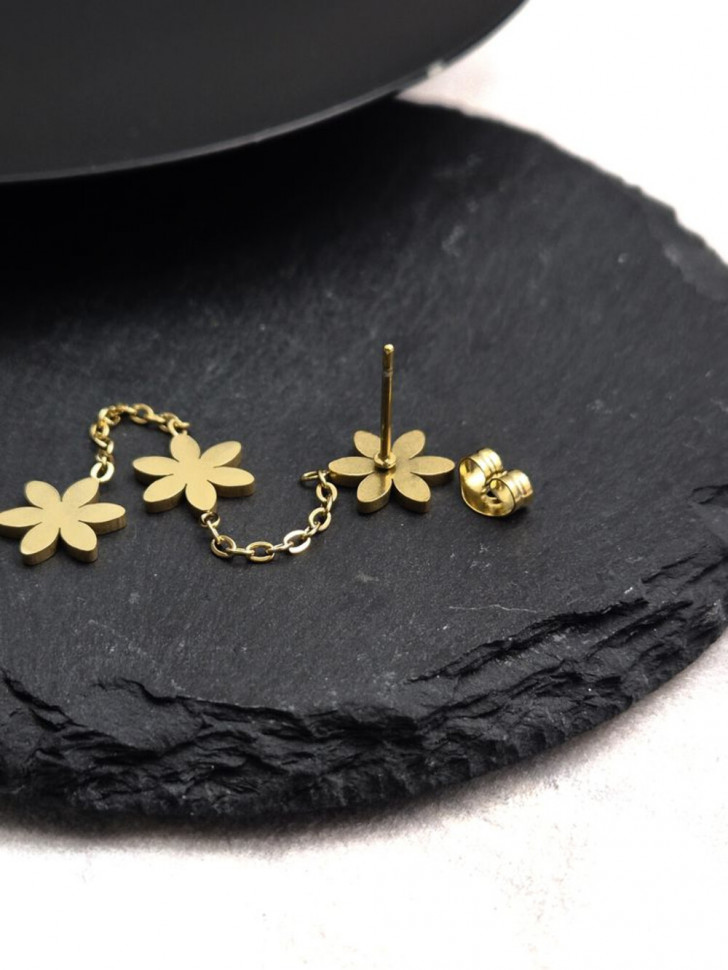 Серьги гвоздики цветок из стали с напылением золотом J11536CJJ Серьги гвоздики цветок из стали с напылением золотом J11536CJJ