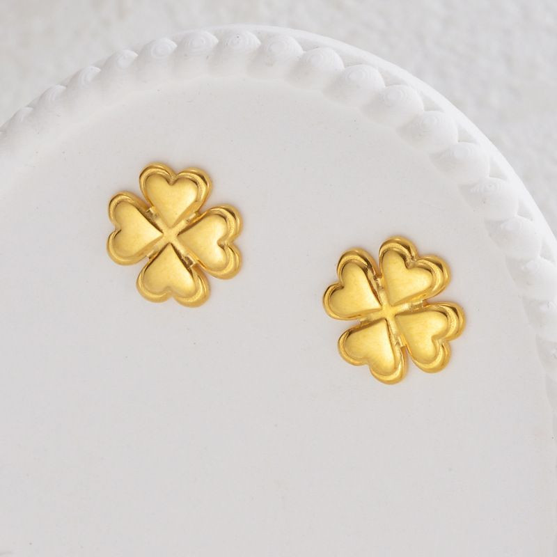 Серьги-пусеты Клевер четырехлистник фактурный CJL35143 Серьги-пусеты Клевер четырехлистник фактурный CJL35143