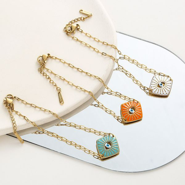 Браслет цепочка с яркой квадратной вставкой и кристаллами CJL46967