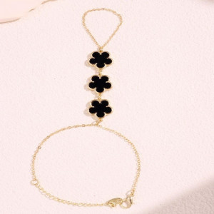 Браслет слейв трио черных цветов на золотой цепи