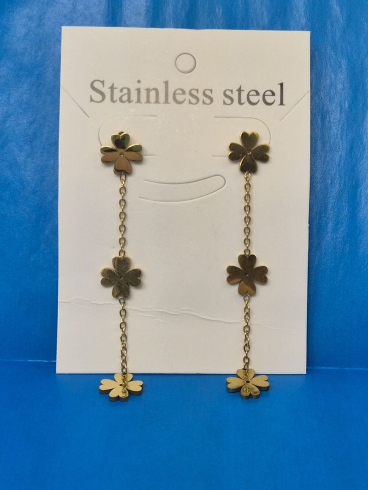 Серьги гвоздики клевер из стали с напылением золотом J11537CJJ