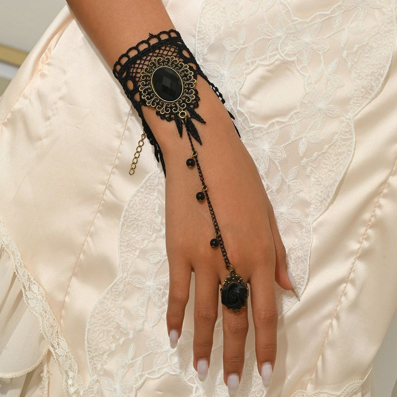 Браслет слейв готическая роза с алым акцентом