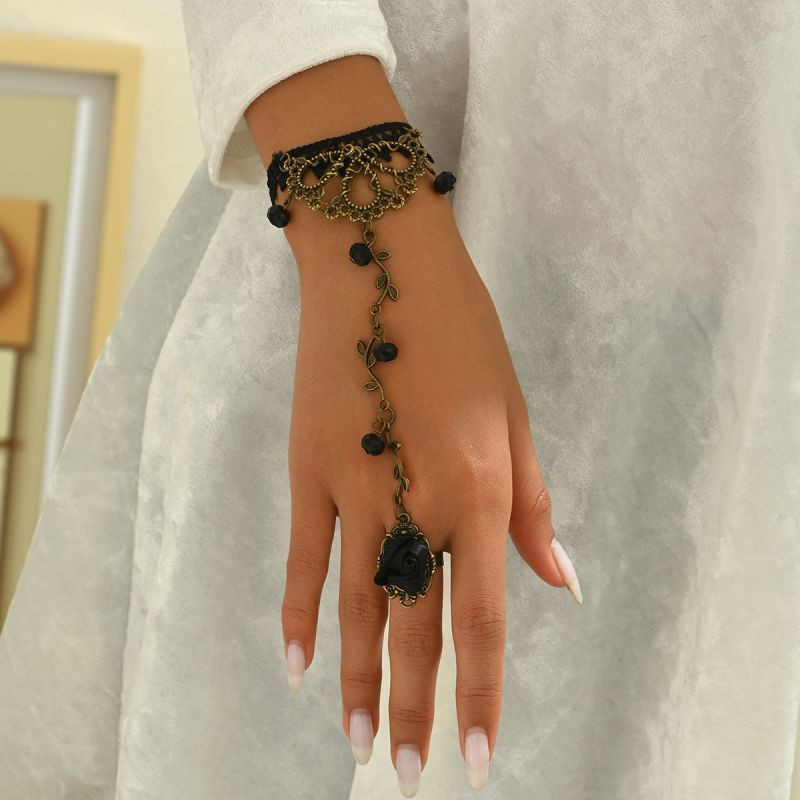 Браслет слейв готическая роза с алым акцентом