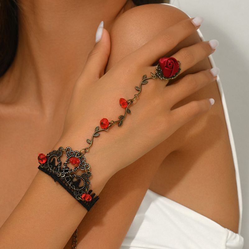 Браслет слейв готическая роза с алым акцентом