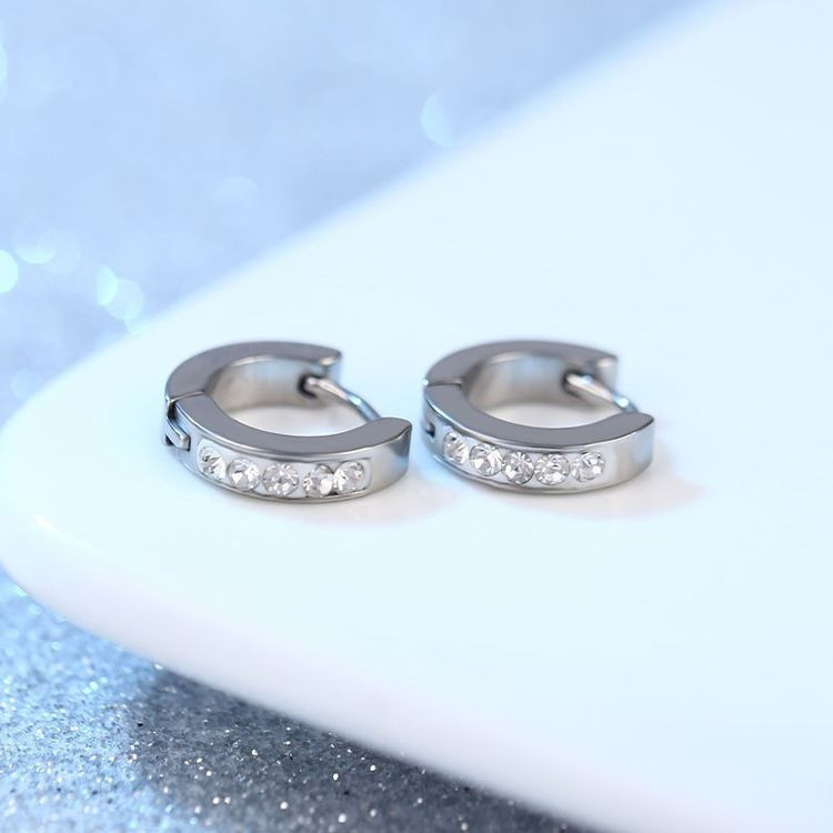 Стальные серьги-конго вставка стекло J11415CJJ