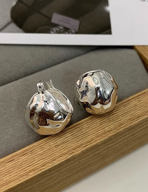 Массивные серьги-конго «Мятый металл» серебро M22029