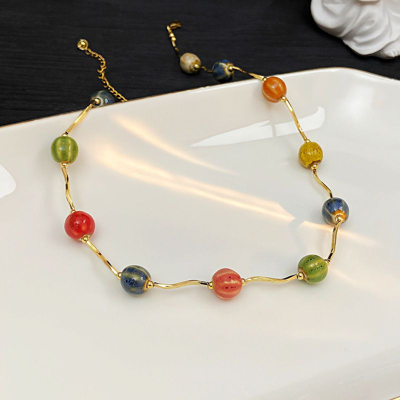 Легкая Цепочка с полупрозрачными цветными камнями CJL32505