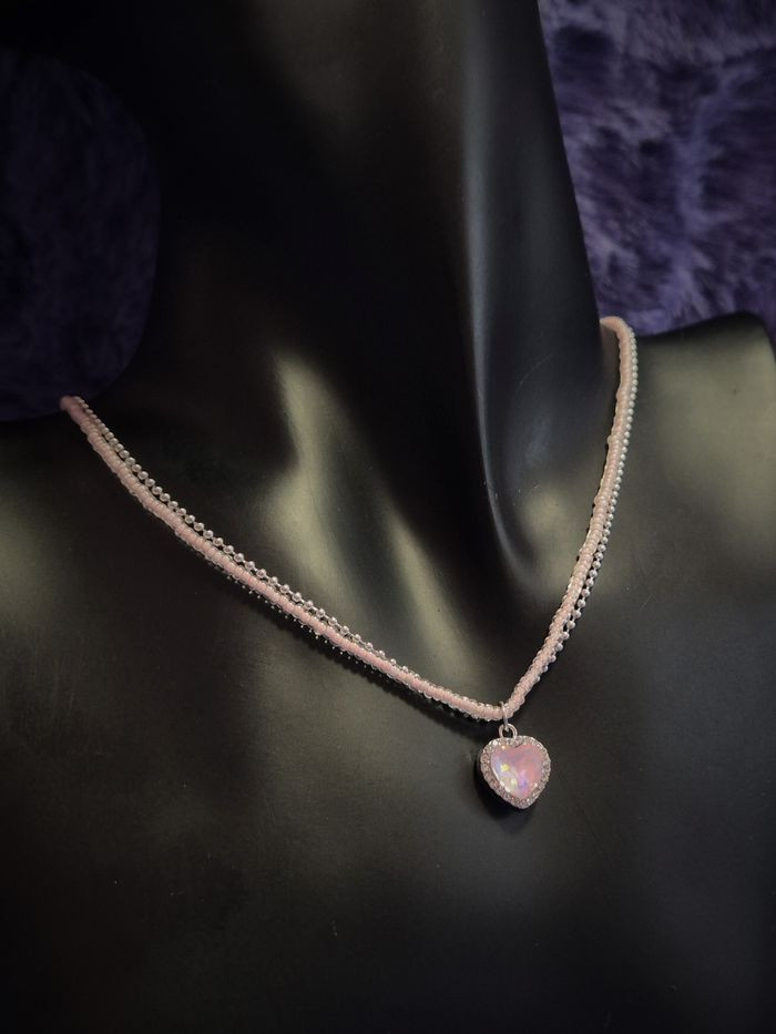 Бисерный чокер с подвеской в форме розового сердца J11438CJJ Бисерный чокер с подвеской в форме розового сердца J11438CJJ