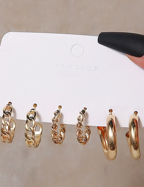 Сет золотистых серег конго с массивными цепями и гладкими кольцами Z59773